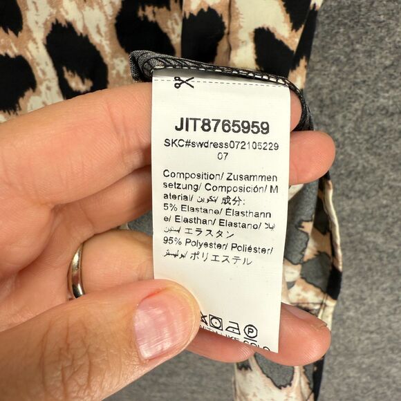 SheIn Mini Dress Women M Medium Beige Animal Print V-Neck Short Sleeve Short - Picture 6 of 7